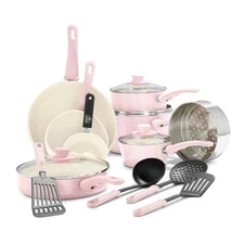 GreenLife 16 Piece Nonstick Cookware Set, Soft Grip Non-Toxic PFAS-Free Ceram...