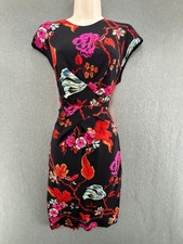 Whistles Silk Floral Wiggle Dress UK 12 Black Pink Occasion Wedding Guest Midi