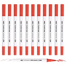 12Pack Dual Brush Markers, Bright Red Watercolor Fine and Brush Tips Pens