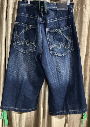 Pantalones Cortos De Colección Y2K Koman Sueltos Jean Para Hombre Talla 34x18 Azul Denim Patinador Pierna Ancha. - Imagen 3 de 6