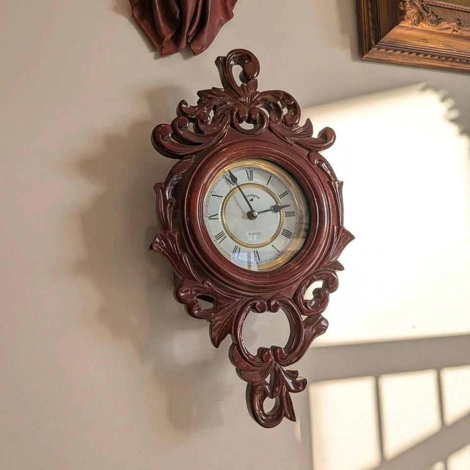 Vintage Kensington Brown Wall Quartz Movement Clock with Ornate Design - Image 2 of 4