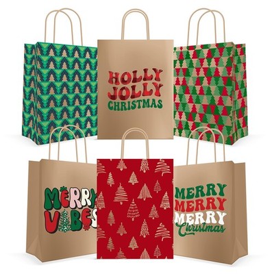 EasyKart Kraft Gift Bags - 30 Christmas Goody Bags, 6 Designs, Classroom & Pa...
