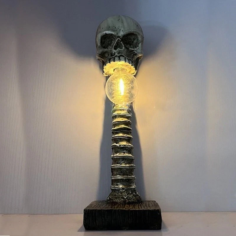 Vintage Edison Bulb Skull Lamp - Antique Skeleton Spine Halloween