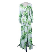 Flying Tomato Women's Green Tropical Palm Leaf Wrap Maxi Dress Size M