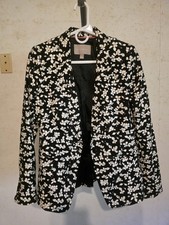 BANANA REPUBLIC Cherry Bliss Blossom Blazer SIZE 4 Black Floral Cotton Blend