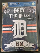 Detroit Tigers Embossed Metal Sign OBEY THE RULES MLB Party Animal Inc