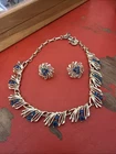 Vintage Estate Lisner Blue Iridescent AB Rhinestone Parure Costume Jewelry Set