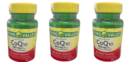 #ad 3x Spring Valley Rapid Release CoQ10 Heart Health 180 Softgels 100 mg exp 07 27 $19.99