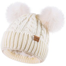Women's Winter Hat Soft Knit Beanie with Faux Fur Pom Hat with Warm Fleece Li...