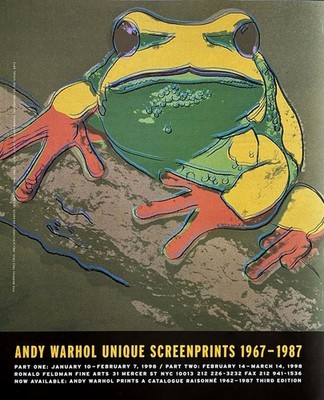 1998 ANDY WARHOL Unique Screen Prints Pine Barrens Tree Frog NY Exhibit PRINT AD