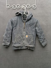 Carhartt Jacket Youth 7/8 Small Gray Well Distressed Chore Jacket Well Worn