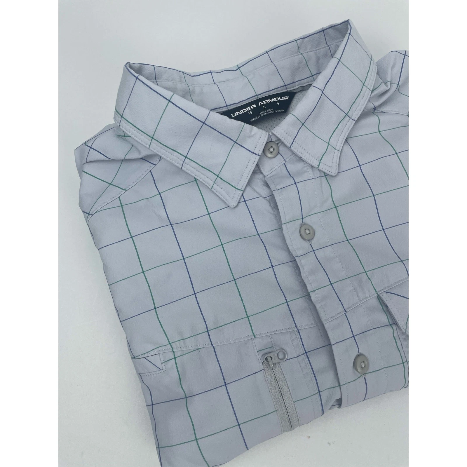 Under Armour Shirt Men’s L Fish Hike Hunt Vented Long Sleeve Light Blue