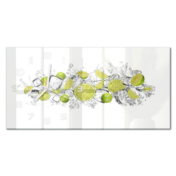 Stilvolle Glas-Wanduhr Wanduhr Aus Glas EiswüRfel Limette WeißE Zeiger 60X30 Cm-image