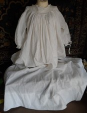 ANTIQUE Embroidered CHRISTENING OWN and MATCHING Embroidered SLIP FOR BABY DOLL