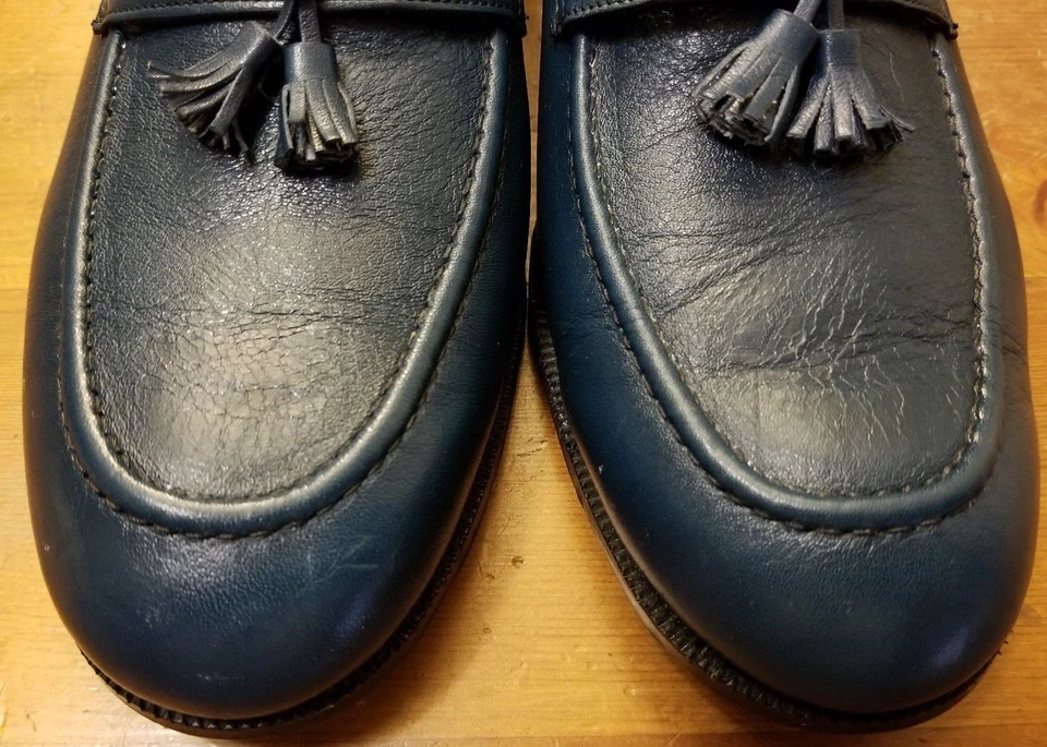 Mocasines De Colección, Huesos Perezosos, Cuero, Azul Índigo, Borlas (Talla 8.5C) Foto 3 de 4
