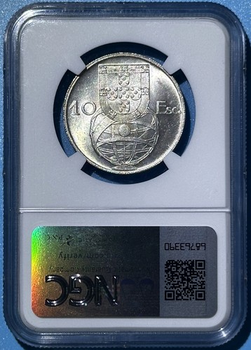 Portugal 1954 1955 Silver 10 Escudos ChBU Coin Sailing Ship NGC MS 65 Pair Set - Picture 4 of 4