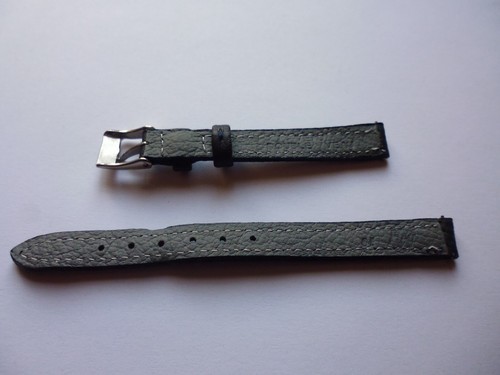 Bracelet montre cuir noir veau doublé veau 10 mm boucle argent - Picture 2 of 3