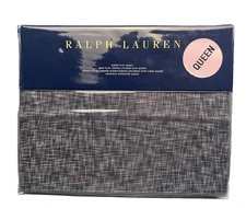 Ralph Lauren Journeys End Montray Oversized Flat/Top Sheet Navy Blue Queen $185