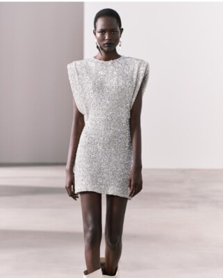 zara shoulder pad sequin dress Zara Dresses | Zara Shoulder Pads Sequin Dress Zw Collection | Color: Black