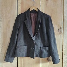 Vintage Union Made Wool Herringbone Tweed Cropped Jacket Women's M/L Brown