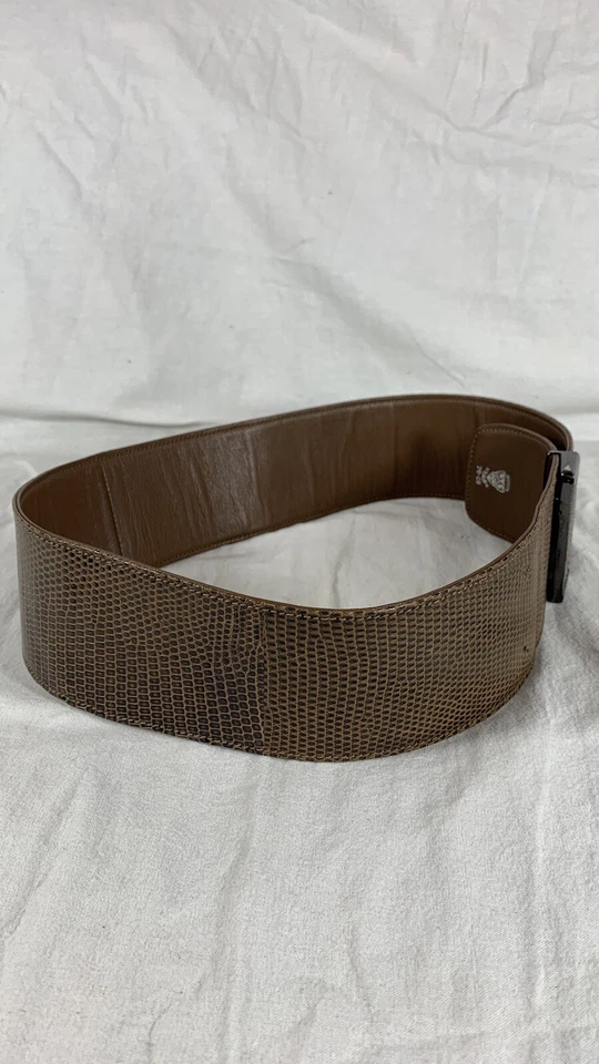Cinturón para mujer GUCCI ancho marrón lagarto y cuero 70-28 hecho en Italia Foto 2 de 4