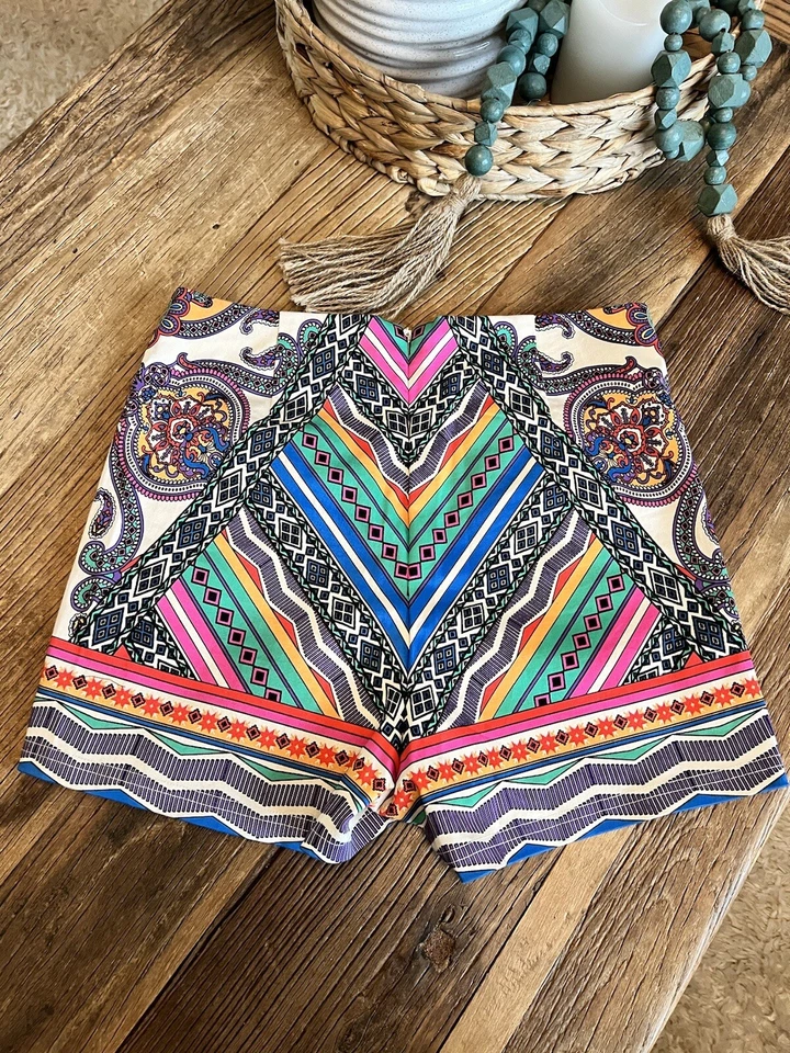 Pantalones Cortos Flying Tomato Mujer Talla M Multicolor Boho Cintura Alta Cremallera Cierre Elástico Foto 2 de 4