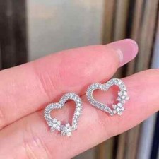 Orecchini a perno matrimonio cuore diamante creato in laboratorio stile art deco oro bianco 14 carati FN