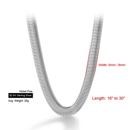 Stunning 8mm Wide 925 Sterling Silver Soft Snake Chain Necklace for Men & Women - Picture 2 of 7