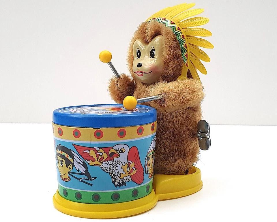 SINGE JOUEUR DE TAMBOUR   MF MARKI CORÉE   ANCIEN JOUET MÉCANIQUE   FONCTIONNE - Photo 3/4