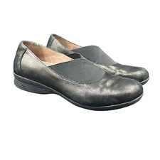 Dansko Ann Women's 38 US 7.5-8 Metallic Pewter Black Leather Slip On Shoes