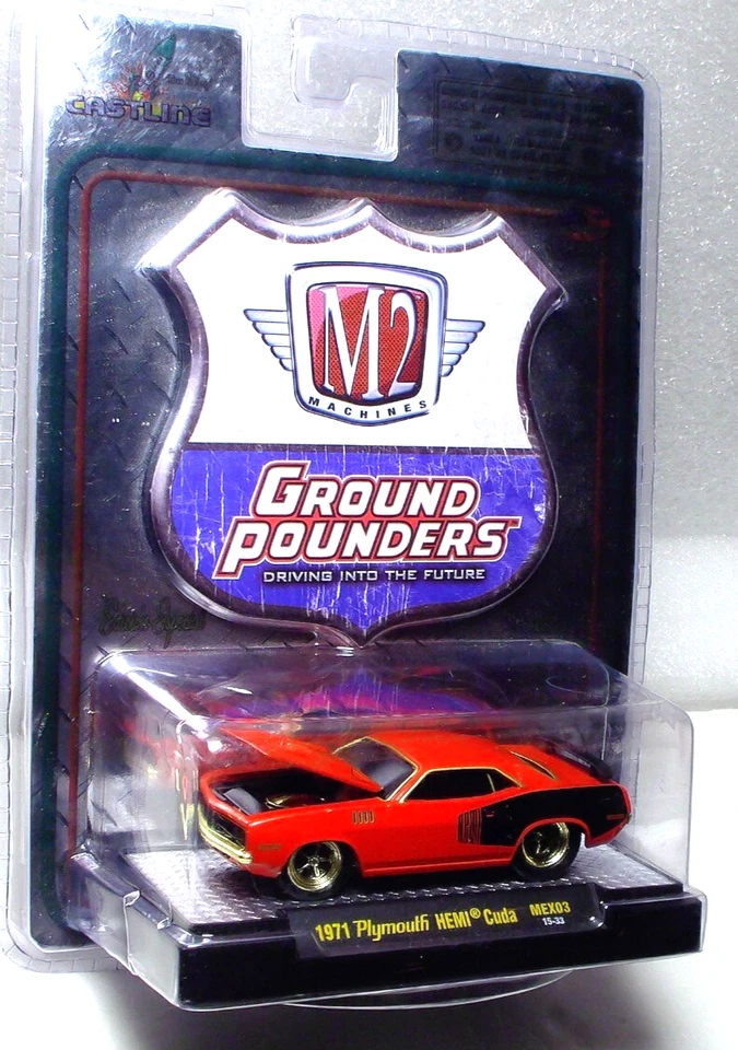 M2 Machines Gold Chase Ground Pounders 1971 Plymouth Hemi Cuda 1:64 1/750 - Image 2 of 3