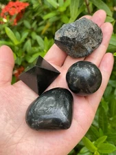 Grade A+ Black Tourmaline Collection, 4 Shapes (Heart, Pyramid,Sphere and Raw)