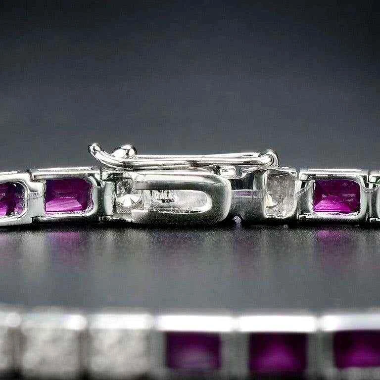 Gorgeous 5.90 CT Princes Cut Red Ruby & Round White CZ Silver Art Deco Bracelet - Image 4 of 4