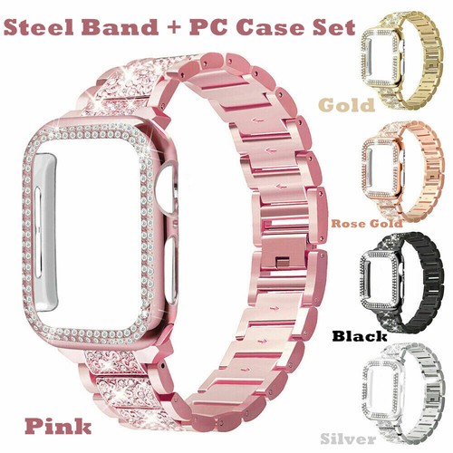 Diamante Acero Inoxidable Banda Correa Estuche Cubierta Set para Apple iWatch 7 6 5 43 - Imagen 3 de 17