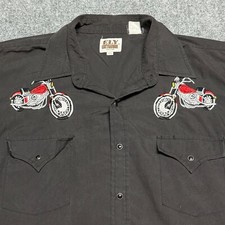Ely Cattleman Shirt Mens XL Black Western Pearl Snap Cowboy Rodeo Motorcycle