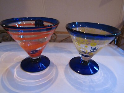 Set Of 2 VIKING Kosta Boda Cobalt  Blue Celestial Swirl Barware Drinking Glasses