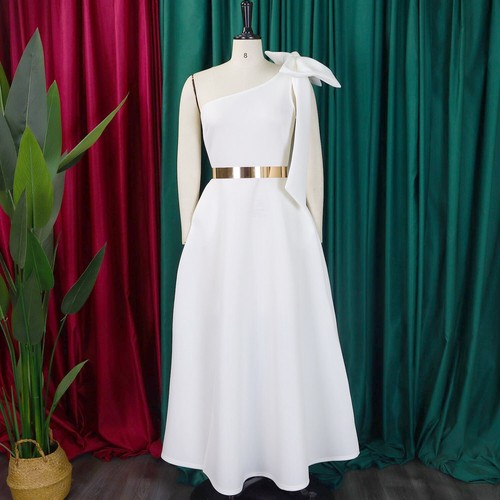 Vestido midi de cóctel con lazo de un hombro para mujer línea A formal vestidos de invitada de boda - Imagen 10 de 58