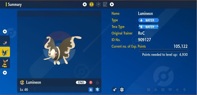 Pokemon Scarlet & Violet 6IV Shiny LUMINEON Max EVs