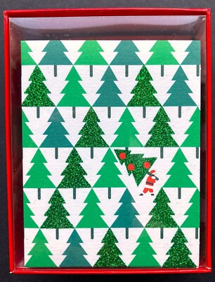 NEW BOX Of 20 SMALL Papyrus Christmas Cards Santa Claus Carrying Tree Glitter
