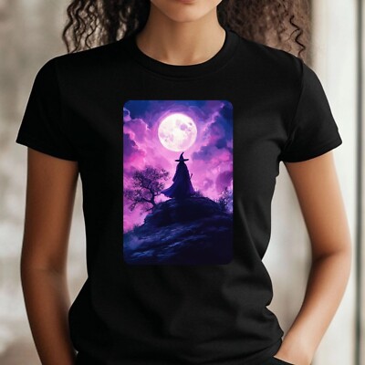 Frauen T-Shirt Hexe bei Vollmond Motiv Baumwolle Größe S bis 3XL