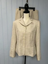 Travis Ayers For Dressbarn 2 Piece Lined Tweed Blazer Jacket Skirt Suit Size 14