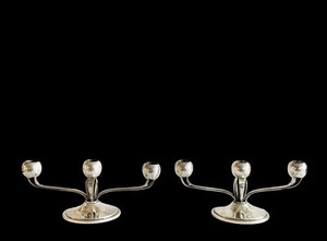Antique Art Deco Candelabra Candlesticks 835 German Silver Jewish Judaic BWKS