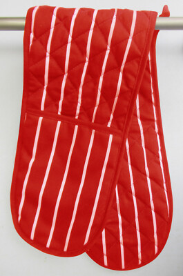 Doppel-Ofenhandschuh 100 % Baumwolle rot klassisch Metzgerstreifen 91 cm breit