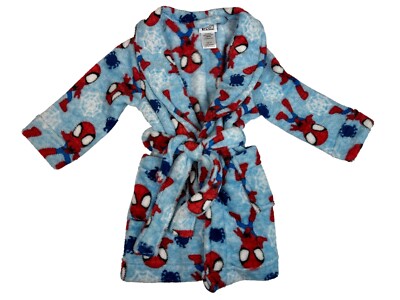 Boys Toddler Marvel Spiderman Plush Fleece Bath Robe with Tie Front New