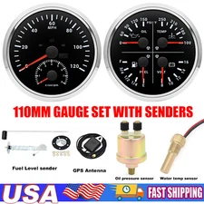 2 Gauge SET 110mm GPS Speedometer 0-120MPH Tacho Fuel/Volt/Oil/Temp with Senders