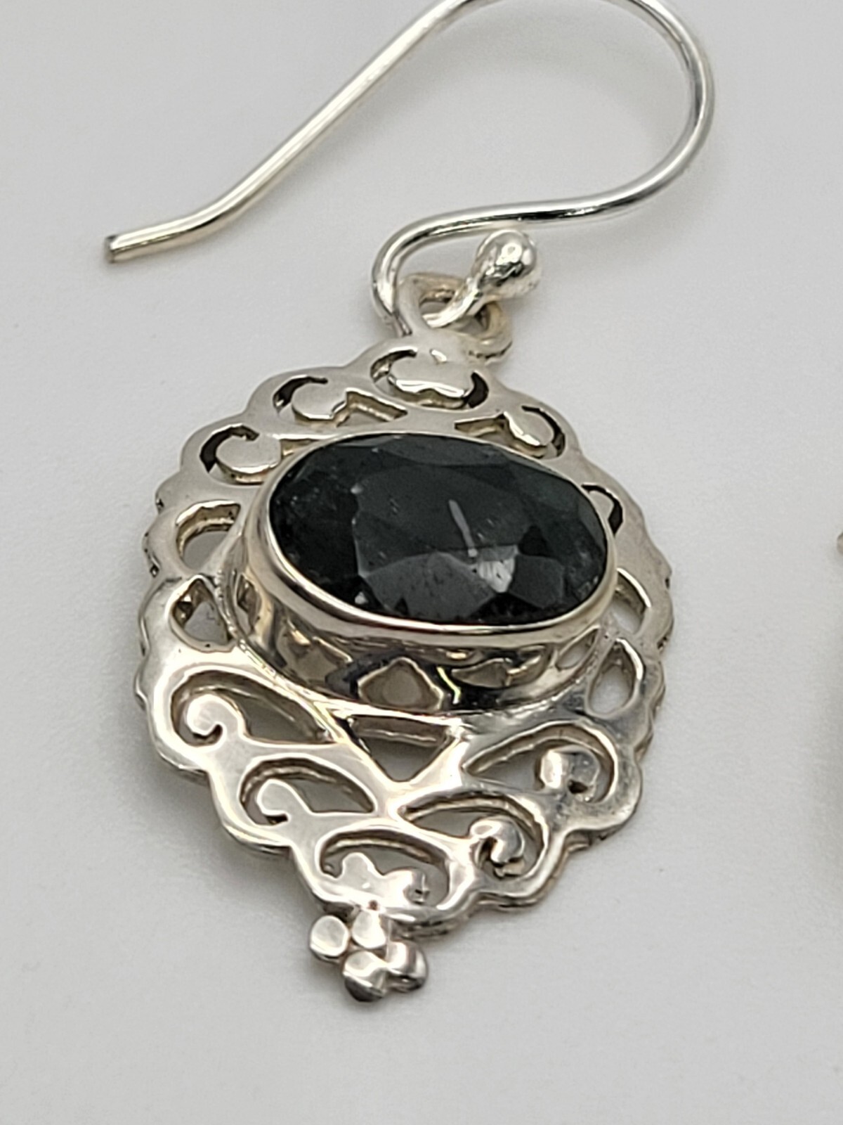 Sterling Silver Scroll Deep Green Gemstone Dangle… - image 2