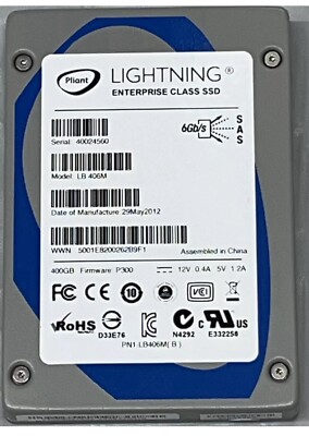 PLIANT HP Lightning 400G 2.5'' SAS Enterprise Class Solid State Hard Drive LB406M