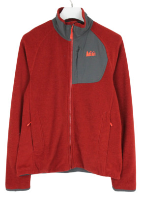 Rei Polartec Pullover Herren M Rot Grau Reißverschluss Taschen Hoher Kragen Logo