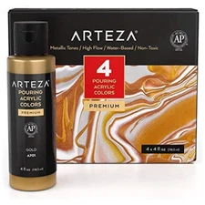 Arteza Pouring Acrylic Paint | Metallic | 4oz Bottles - Set of 4