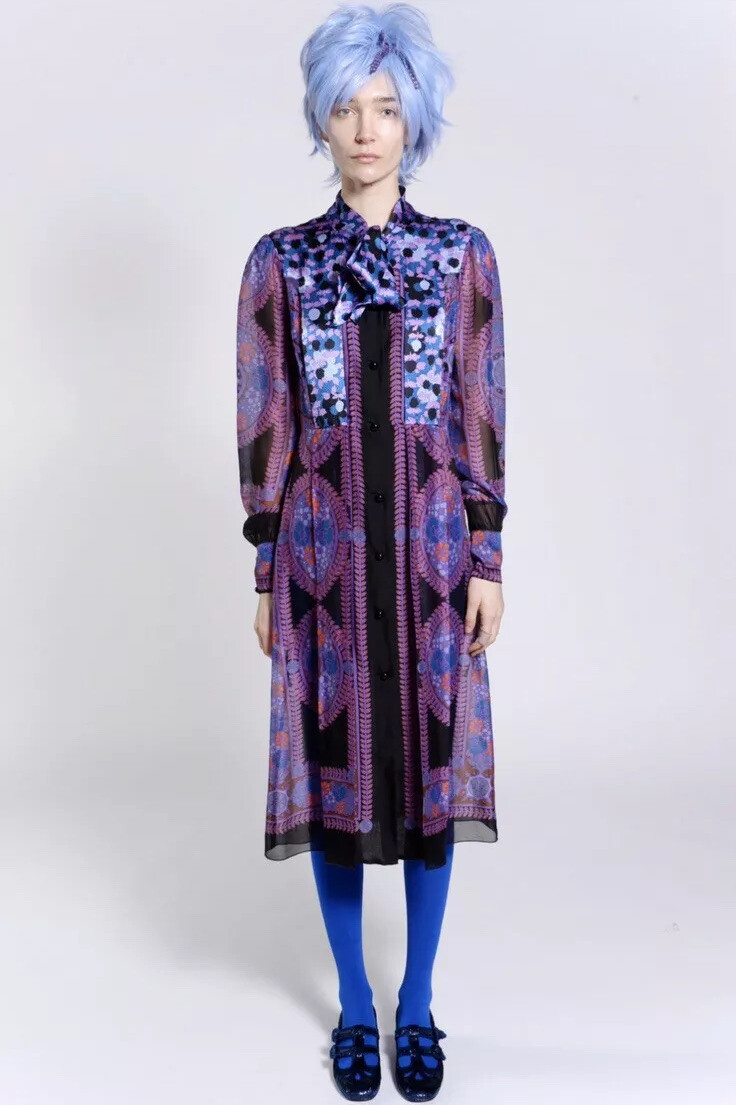 Anna Sui $775 Rose Medallion Border Dress Retro Free People NWT XS S 2 4 Midi